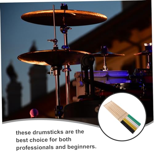 Baquetas antideslizantes BESTonZON de madera de arce, ligeras para práctica, 4 pares, para baterías electrónicas y percusión, colores blanco, negro, amarillo y verde miniatura 3