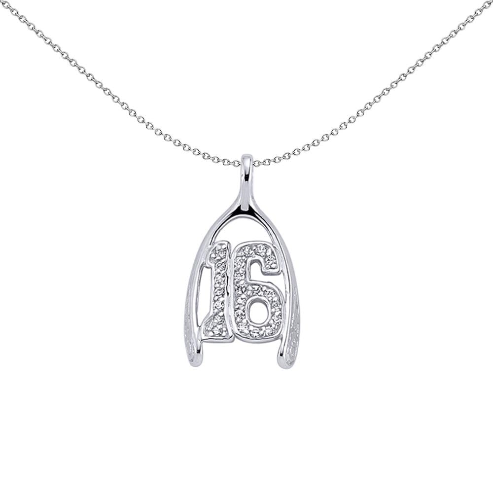 Sterling Silver Cubic Zirconia Wishbone 16 Pendant Necklace 18 inch