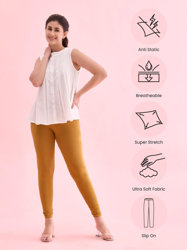 Image of GO COLORS Soft Cotton Stretch Ankle Length Leggings for Women | Breathable