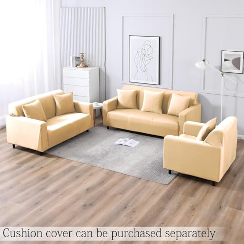 Image of HOKIPO 4 Seater Sofa Cover Elastic Stretchable Slipcover, Beige (NEW-4280-E23)