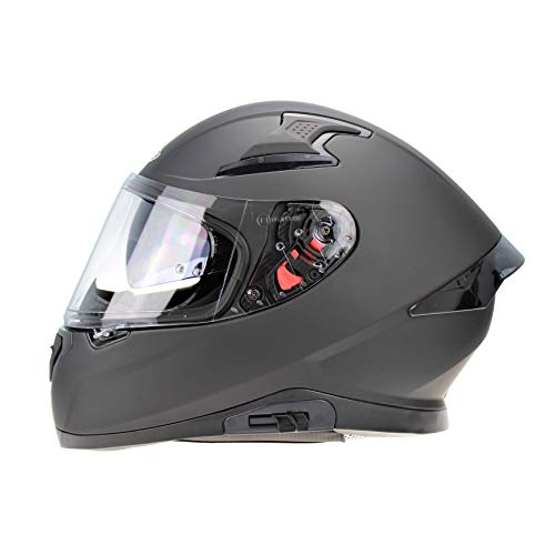 ViPER RSV95 Motorcycle Full Face Helmets - ECE ACU Certified Unisex Adult Motorbike Helmet with Drop Down Sun Visor for Men and Women (Matt Black,L)