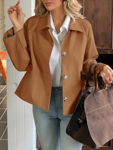 Image of Tankaneo Womens Cropped Trench Coat Lightweight Single Breasted Jacket Fall Windbreaker Fashion Outerwear
