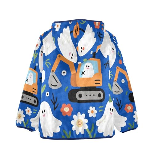 Cute Ghosts with Flowers and Toddler Fleece Jacket Girl Boys Hooded Fleece Jacket Coat Warm Outwear Zip-up 3-10T2