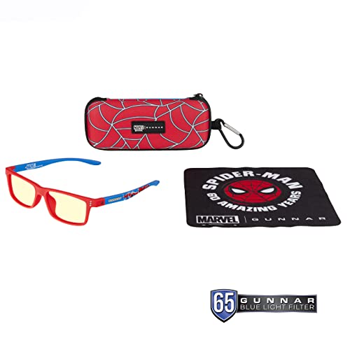 GUNNAR - Spider-Man Edition Premium Gaming and Computer Glasses for Kids (age 8-12) - Blocks 65% Blue Light - Cruz Kids Large, Amber Tint