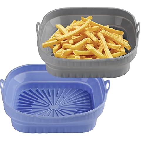 2PCS Air Fryer Liners Reusable, Collapsible Air Fryer Silicone Liners, 8 Inch Air Fryer Accessory (Square) Cover
