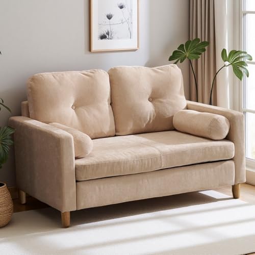 オーエスジェイ(OSJ) ソファー 2人掛け 幅116.5×奥行き53 クッション付き 取り外し可能な背もたれ ローソファ ソファー 北欧 肘付き レイアウト自由 カウチソファー 傷防止フェルト付き 弾力 ソファーベッド 天然木脚 sofa エクルベージュ