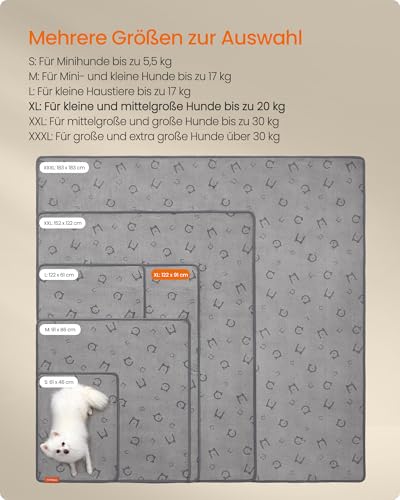 Feandrea Hundedecke, 2er Set, Wiederverwendbare Hundematte, 122 x 91 cm, XL, wasserdicht, auslaufsicher, rutschfest, saugfähig für Hunde, Katzen, Kaninchen, Taubengrau PTD003G01