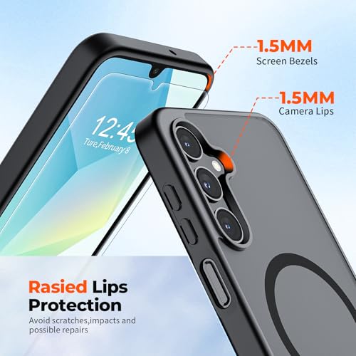 Image of SUPFINE Magnetic for Samsung Galaxy A16 5G Case with Screen Protector, (Built-in Magnets) (Military Grade Drop Protection) Slim Translucent Shockproof Phone Case,Black