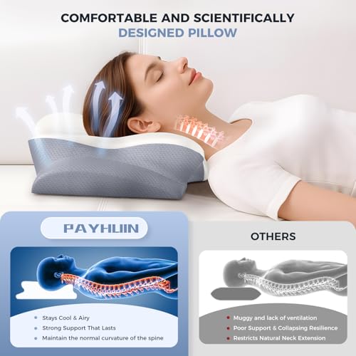 Cervical Neck Pillow, Memory Foam Pillows for Neck and Shoulder Pain Relief, 2 Heights Ergonomic Pillow with Breathable Ice Silk Cover, Neck Support Pillow for Side Back Stomach Sleepers, Odorless