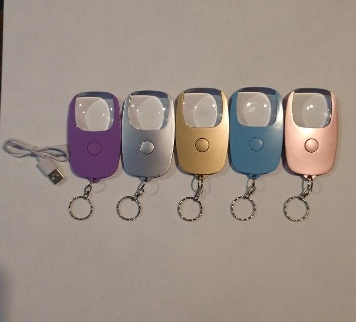 Rechargeable Pocket Magnifier 5X LED Soft Light and Keychain, Handheld Magnifier with Light, Illuminated Magnifier for Reading Coins Jewelry (Silver)