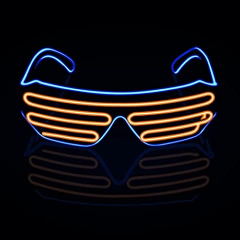 Led Glasses Light Up EL Wire Neon Shutter Glasses Shutter Flashing Sunglasses Kids Party Favors DJ Costumes for EDM, Halloween, Christmas, Birthday Party Decoration (Blue-Orange) Cover