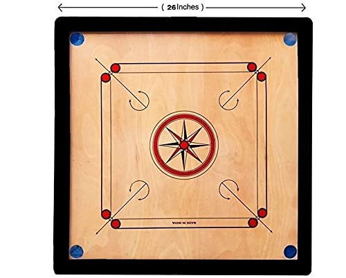 Hanzu Carrom Board Medium Size 26"X26" Inch Smooth Polish With Coin,Stricker, Powder Free, - For All Ages