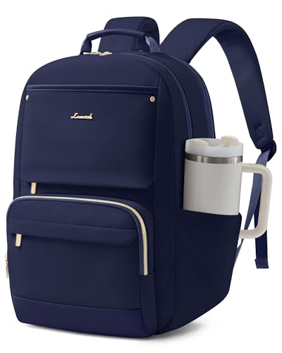 Image of LOVEVOOK Laptop Backpack for Women with Large Capacity Cup Pocket, 15.6 inch Work Purse Travel Bag for Teacher Nurse, Waterproof Computer Business Back Pack, Bookbag for College, Blue