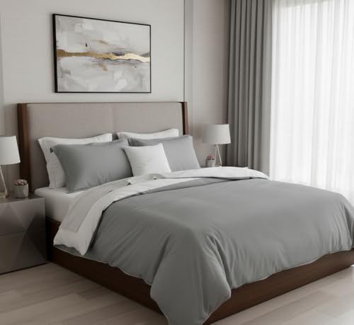 Image of Dual Tone Reversible Ultra-Soft Heavy Glace Cotton AC Comforter Double Bed | 90x100 Inch |Filled with Pure Microfiber | All-Season Premium Comforter (Mist Grey)