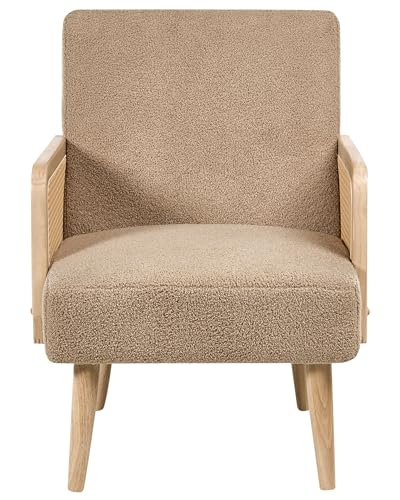 Beliani Sessel Bouclé Stoff sandbeige mit Wiener Geflecht Armlehnen...