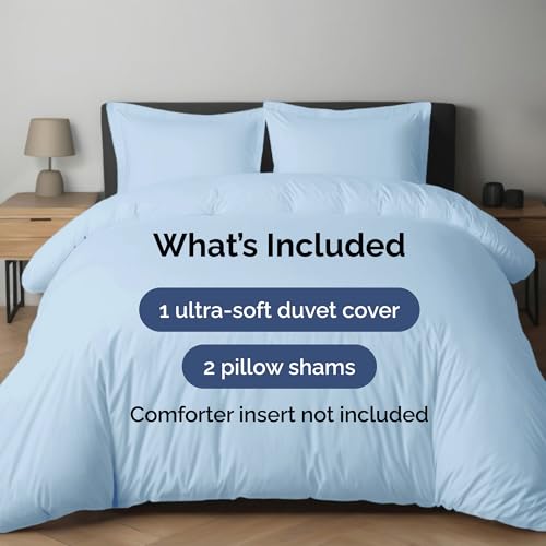 Image of Duvet Cover Queen Size Set - Extra Soft Queen Duvet Cover 90 inch x 90 inch with 2 Pillow Shams for Women, Men, Kids & Teens - Hotel Luxury w / Zipper Closures & Ties - Comfy, Cozy & Breathable (Light Blue)
