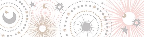 Blush Pink, Gold, Grey and White Star and Moon Wallpaper Wall Border