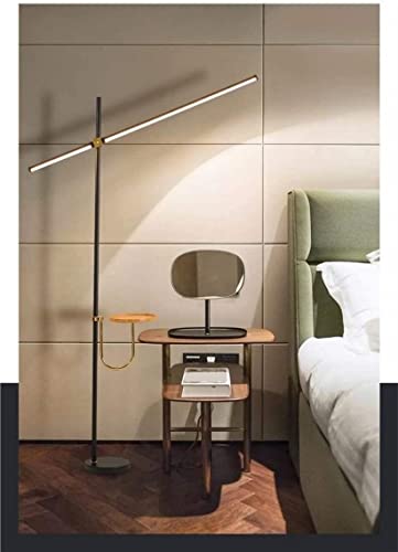 Lámpara de pie LED alta con estante de madera y diseño ajustable 4