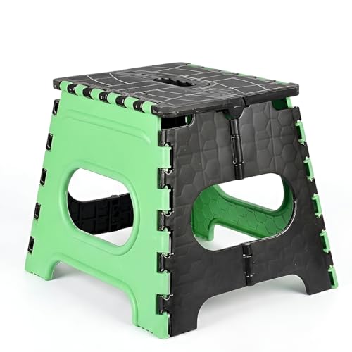 Image of U-MAX 12 Inch Portable Folding Step Stool, Compact, Lightweight & Durable for Kitchen, Bathroom, Outdoor Use (Black-Green)