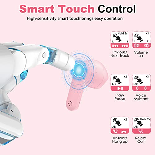 Jrwaro Wireless Earbuds, Bluethooth 5.3 Headphones Hifi Stereo In-Ear Earphones With Touch Control And Type-C Charging Case, Built-In Microphone Ipx6 Waterproof Ear Buds For Sport And Work Pink #TOP3