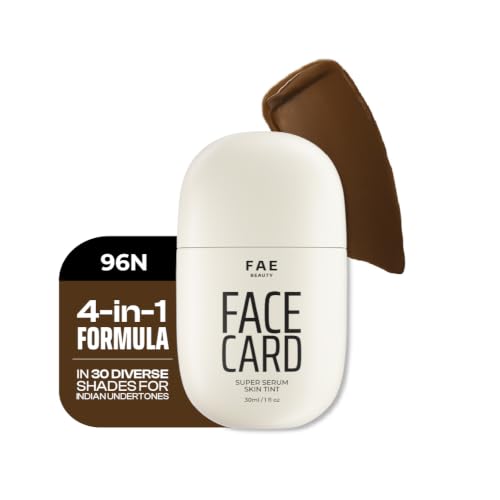Image of FAE Beauty Face Card 4-in-1 Super Serum Skin Tint | Hydrates, Primes, Provides Coverage & Protects with SPF | Lightweight, Dewy Finish | 30 Shades for Indian Skin Tones | Shade - 96N - Neutral