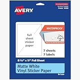 Avery Printable Vinyl Sticker Paper, 8-1/2' x 11', Matte White, Permanent Adhesive, Laser Printer Compatible, 7 Sheets Total, Ideal for Decal Stickers, Giveaways, Decals for Water Bottles, and More