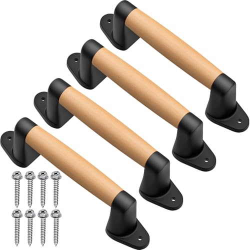 SELEWARE 9'' Barn Door Pull Handle Wood Handle for Fence Gate Barn Door Closet Sliding Door Sheds Indoor Handrail Playground Safety Handles, Comfy & Long Last Using, 4 Pack