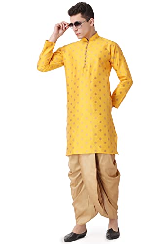 Image of Royal Kurta Men's Silk Blend Printed Kurta Dhoti Set