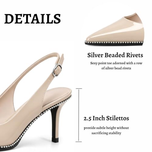 Image of YODEKS Slingback Heels for Women Pointy Toe Beaded Heels Close Toe Kitten Heel Pumps 2.5 Inch Stiletto Pumps Wedding Party Dressy Shoes