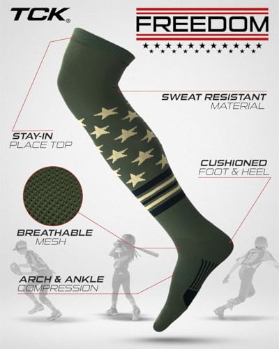 Image of TCK USA Made Over Knee Baseball Socks & Softball Socks Youth Boys, Girls, Adult - American Flag Patriotic Stars & Stripes