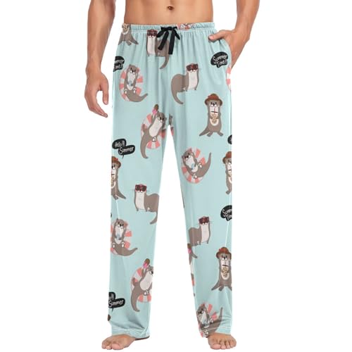 visesunny Mens Pajama Pants Funny Cute Otter Animal Summer Holiday Cotton Lounge Sleepwear