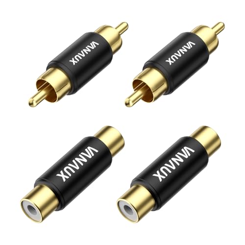 Image of VANAUX 4PCS RCA Coupler Female to Female & Male to Male Barrel Connectors Subwoofer RCA Adapter Gold Plated for HDTV,Speakers, Amplifiers, Car Audio-Black