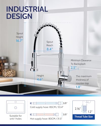 Image of LUFEIDRA Kitchen Faucet with Pull Down Sprayer and Soap Dispenser, High Arc Spring 304 Stainless Steel Single Handle 1 or 3 Hole 2 Mode for Farmhouse (Polished Chrome), Pot Filler Faucets