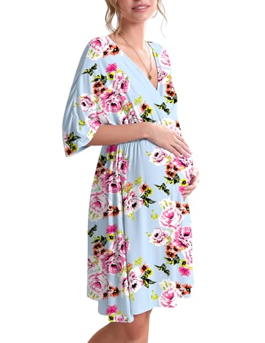 Image of Ekouaer 3 in 1 Labor/Delivery/Hospital Gown Maternity Dress Nursing Nightgown Sleepwear for Breastfeeding
