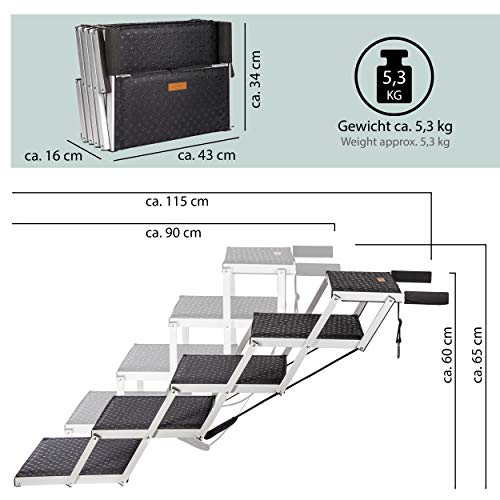 ONVAYA® Hundetreppe faltbar | 5 Stufen | Hunderampe Einstieghilfe für Autos oder hohe Betten | klappbare Haustiertreppe | stabile Hundeleiter | praktisch & leicht | für bis zu 60 kg