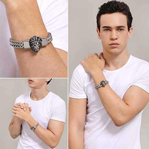 Mens Bracelet Stainless Steel Heavy 12mm Double Franco Chain Lion Head Bracelet Jewelry Men Biker…3
