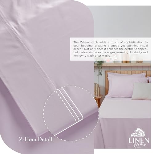 Image of Linen Home 2-Pack Queen Sheet Set, 100% Cotton Percale Bedding, 8-Piece Value Bundle, Deep Pocket Cooling Bed Sheets for Hot Sleepers, Breathable & Crisp Hotel Quality, Long-Staple Cotton, Iris Lilac