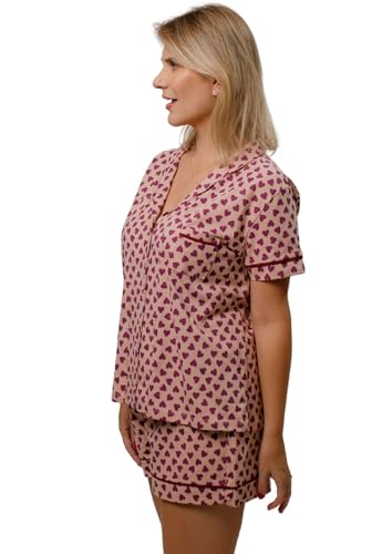 Pijama Algodão Feminino Curto Americano Manga Curta com Botão Botões Verão Adulto indicado Gestante