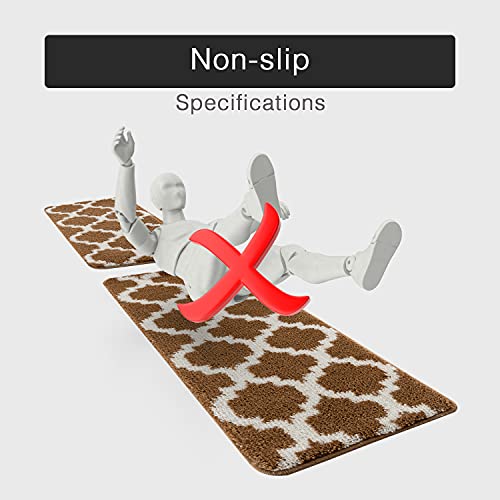 Wunderlin Soft Trellis Kitchen Runner Rugs Collection Non-Slip Kitchen Washable Rugs For Kitchen Floor Set Carpet Kitchen Rugs Sets Of Two (Brown) #TOP2