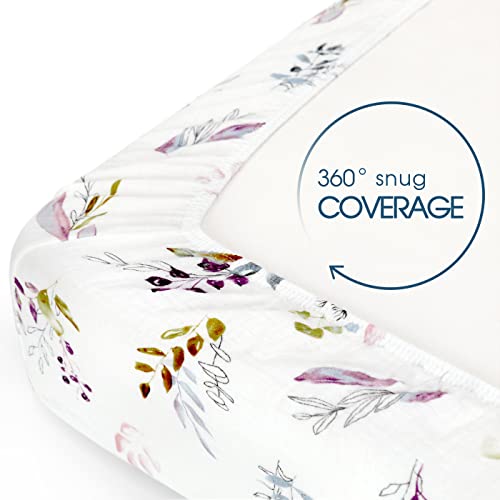Image of GRSSDER Soft Muslin Crib Sheet 1 Pack, 100% Cotton Crib Sheets for Boys and Girls, Fit Standard Crib Mattresses 52 inch x 28 inch Safe and Snug, Stylish Watercolor Leaf Pattern