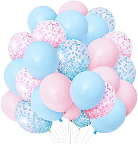 Pink and Blue Balloons Set, 30 Pack 12 Inch Pink Blue Latex Confetti Balloons Light Blue Pink Balloon Boy or Girl Gender Reveal Party Decorations for Gender Reveal Birthday Baby Shower