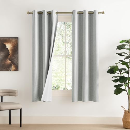 NICETOWN Grey Noise and Lights Block Out Curtains, 2 Panels, 42-inch W by 72-inch L, Thermal Insulated 100% Blackout 2-Layer Lined Drapes, Noise Cancellation Window Draperies for Dining Room - image 1