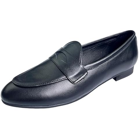 Justar Women's Leather Penny Loafers Slip on Dress Flats Shoes for Women (Black-G,7.5) Cover