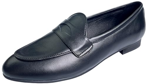 Image of Justar Women's Leather Penny Loafers Slip on Dress Flats Shoes for Women