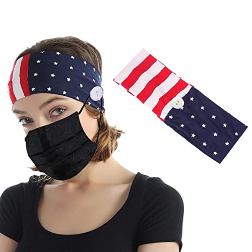 LATFZ 4th of July Independence Day American Flag Button Headband Patriotic Hair Accessories (1PCS)