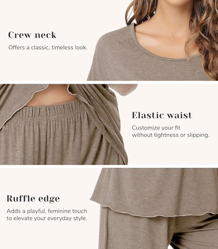 Image of NACHILA Women's Bamboo Viscose Pajama Sets Summer Cooling Short Sleeve Capri Soft Pjs Night Sweats Moisture Wicking Sleepwear
