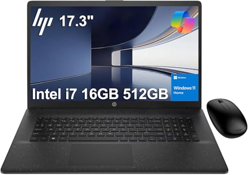 Image of HP 17 Laptop (17.3 inch HD+ BrightView, Intel 10-Core i7-1355U, 16GB RAM, 512GB SSD, Narrow Bezel) for Business, Enterprise, Students, Long Battery Life, Wi-Fi, Webcam, Fast Charge, IST Mouse, Win 11 Home