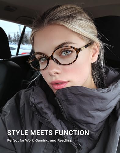 Image of Slocyclub 2 pack Oval Blue Light Blocking Glasses with Eyeglass Case | Vintage oval frame for women, Filters harmful blue light, reduces eye strain, Vintage oval frame, Lightweight for daily wear