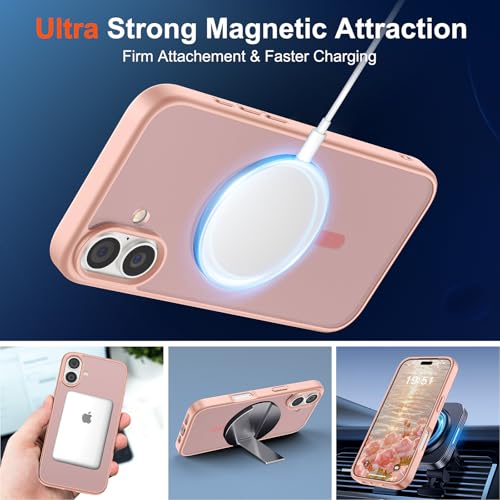 Image of SUPFINE Magnetic for iPhone 17 Case (Compatible with MagSafe)(Military Grade Drop Protection) Translucent Matte Shockproof with Anti-Fingerprint Phone Cover 2025,Pink