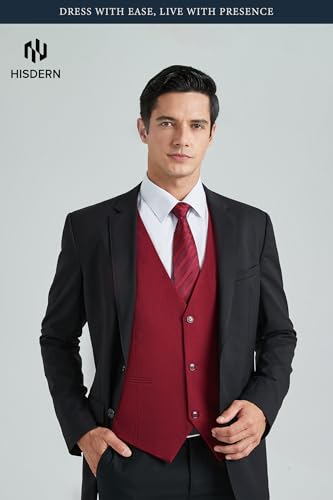 Image of HISDERN Mens Suit Vest Business Casual Dress Waistcoat Vest Solid Color Formal Wedding Vests for Suits or Tuxedo